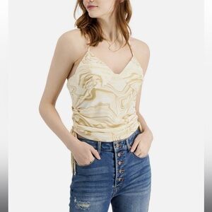 Crave Fame Juniors' V-Neck Ruched X-Back Cami Top Birch Combo Size XL